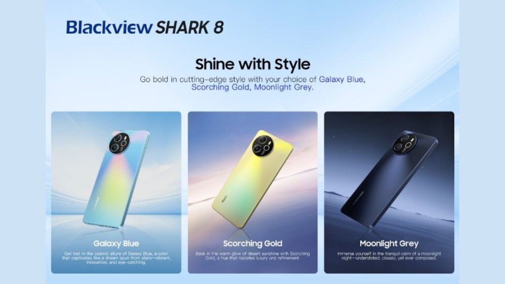 O Blackview Shark 8 estará disponível em diversas configurações e 3 cores diferentes a partir de 11/11, por um preço especial de lançamento. Não perca!