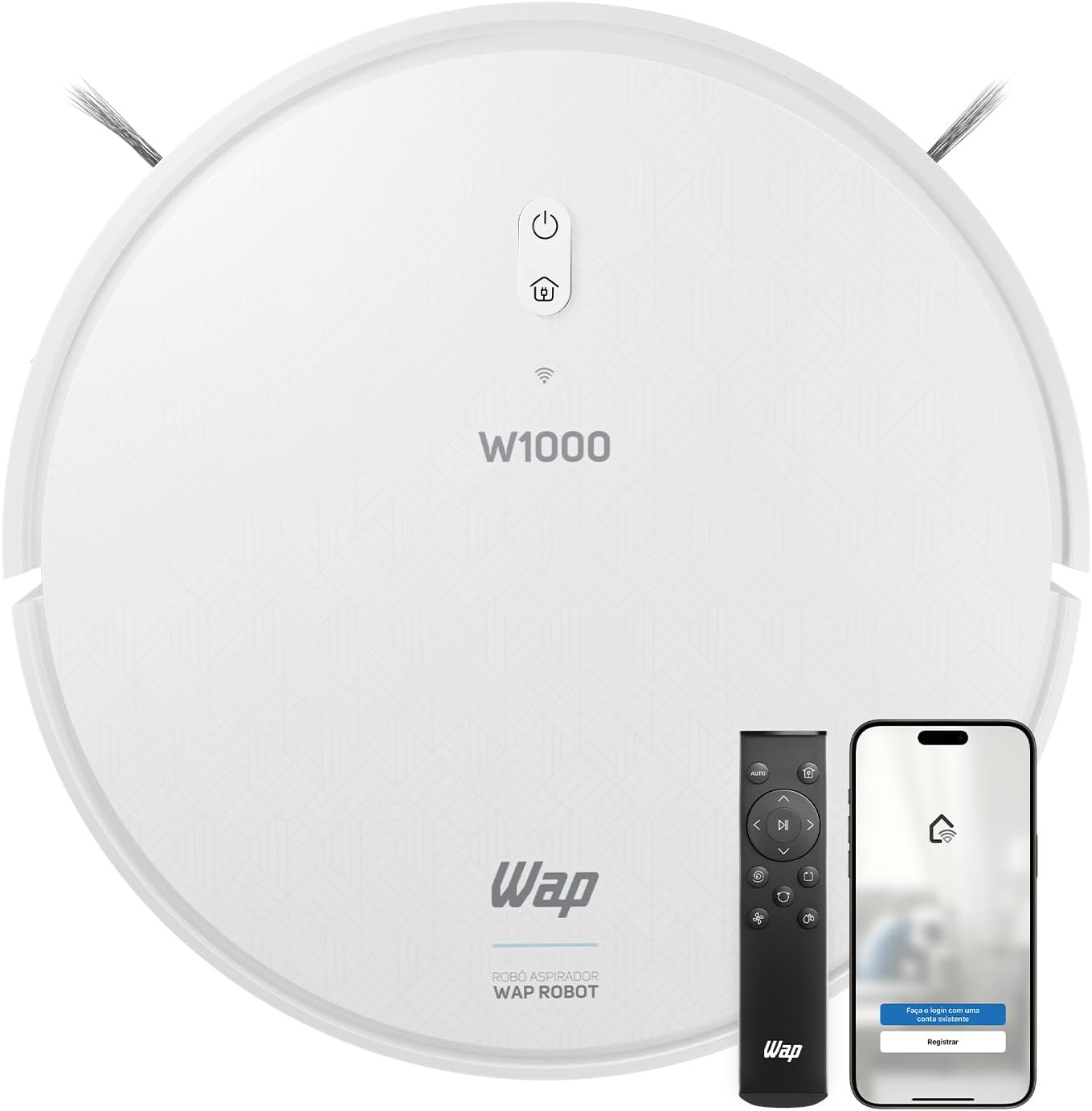 Robô Aspirador de pó WAP ROBOT W1000, 350ml, Compatível com Assistentes de Voz e Mapeamento, 36W Bivolt