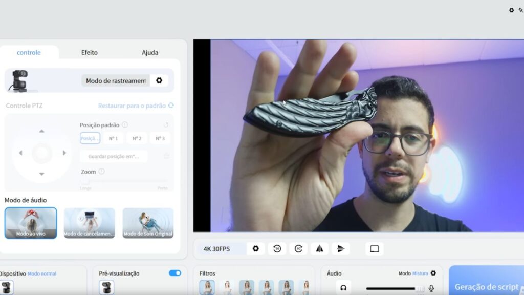 Testando o foco, rastreamento e detecção automáticos da  Emeet Pixy